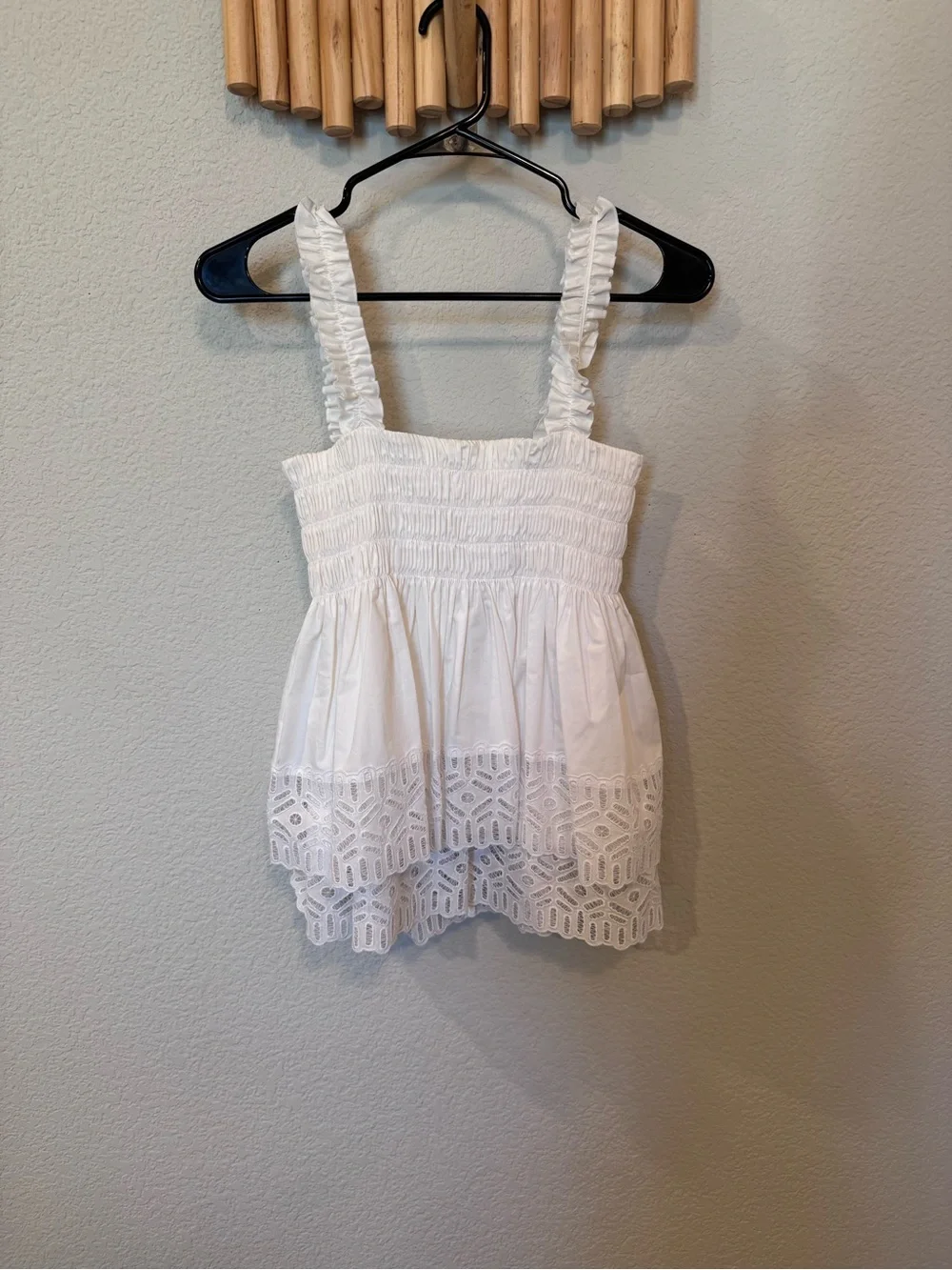 Tory Burch White Eyelet Lace Smocked Peplum Top Size 2 NWT
